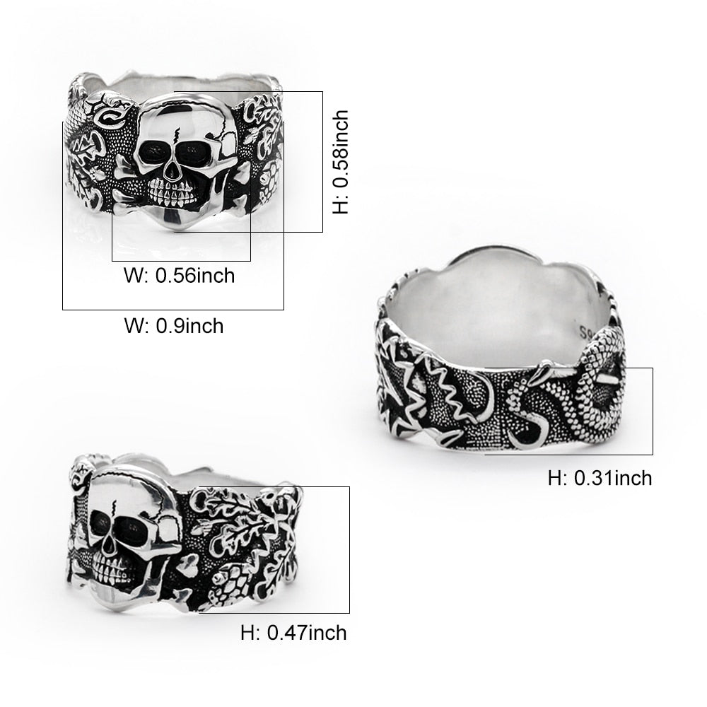 Skull Ring for Men 925 Sterling Silver Skeleton Walking Evil Demon Vintage