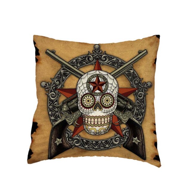 Colorful Sugar Skull Polyester Cushion Cover White Mexican Style