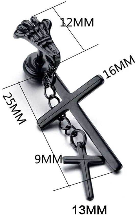 2pcs Unisex Mens Stainless Steel Double Cross Pendants Dangling