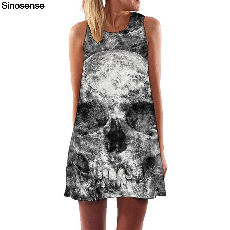 Women Summer Skull Dress Sundress 3D Printed Vintage