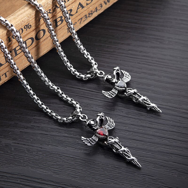 Exaggerated Punk Heart Cross Titanium Steel Necklace