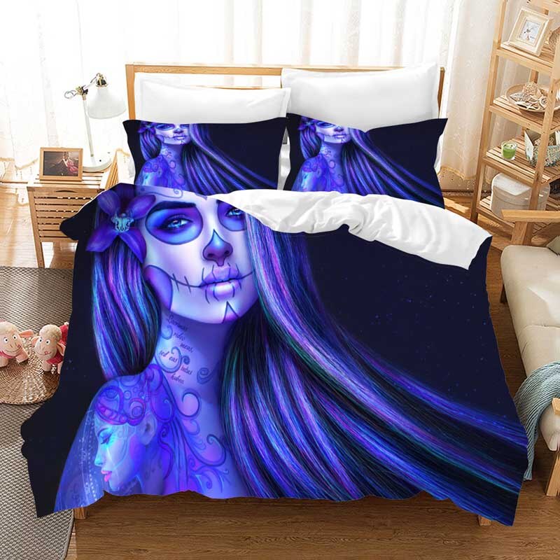 sugar skull Cartoon Bedding Set Duvet Covers Pillowcases beauty skull bed