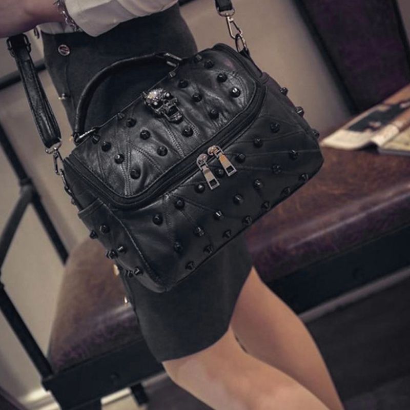 Women Bags Split Sheep Leather Messenger Rivet Skull