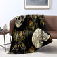 Skull Blanket Floral Skull Throw Blanket Black White Background Sherpa Flannel Blanket