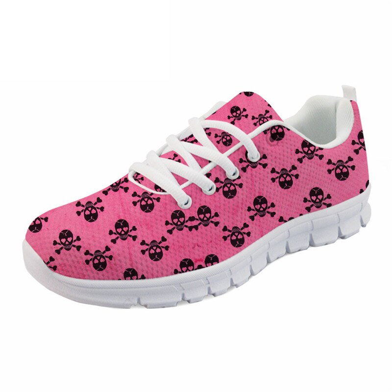 Shoes For Women Pink Punk Skull Print Summer Mesh Flat