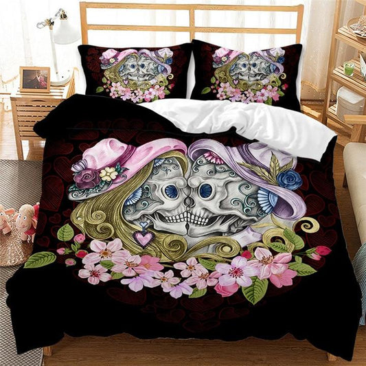 Floral Skull Bedding Sets Halloween Gift Duvet Cover Comforter Bedding Set