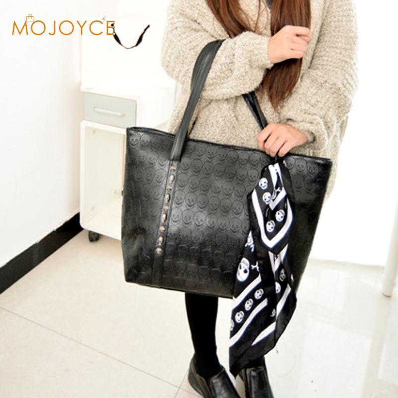 Fashion PU Leather Women Skull Bag Female Solid Punk Shoulder Bag