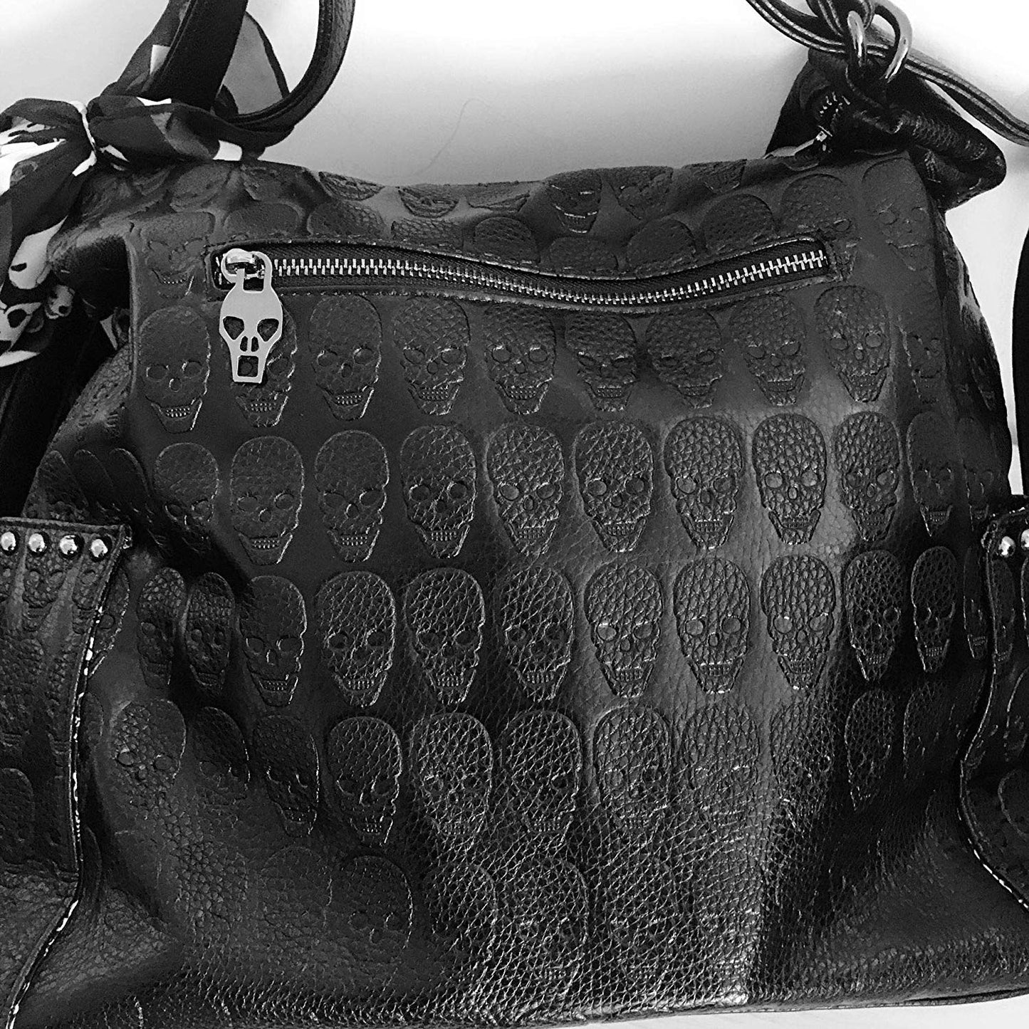 Women PU Leather Skull Rivet Handbag Lady