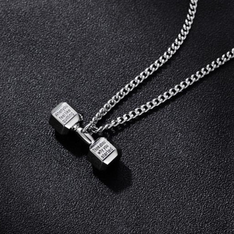 Steel color necklace mens stainless steel Dumbbell pendant fashion chaine