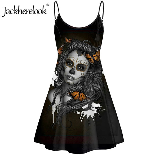 Jackherelook Hot Black Party Dress for Teen Girls Gothic Skull