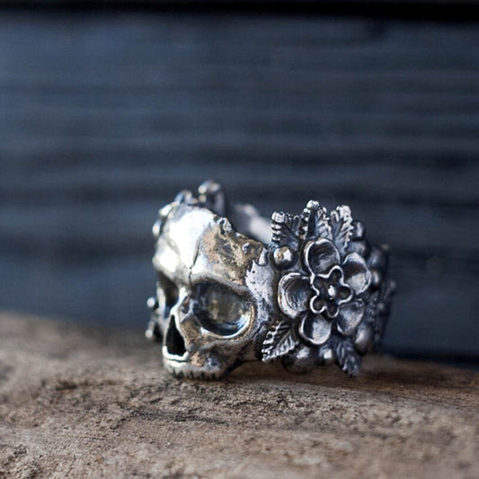 Gothic Mexican Flower Sugar Skull Rings Women Stainless Steel