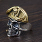 Authentic 925 Sterling Silver Skull Head Mens Rings Biker With Cap Vintage Punk