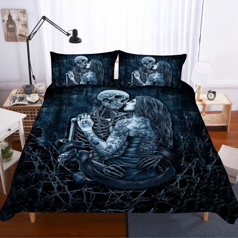 Skull Bedding Set for Adults,Printed Duvet Cover with Skull