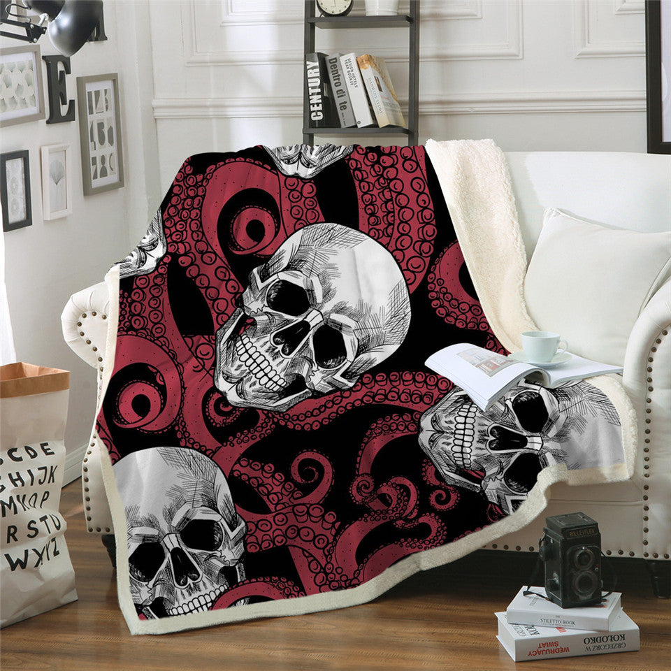 Skull Gothic Blanket for Beds Floral Roses Thin Quilt Fashionable Blanket
