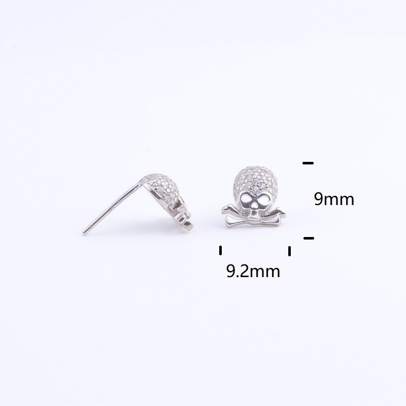 Real 925 Sterling Silver Zircon Skull Head Bone Stud Earring