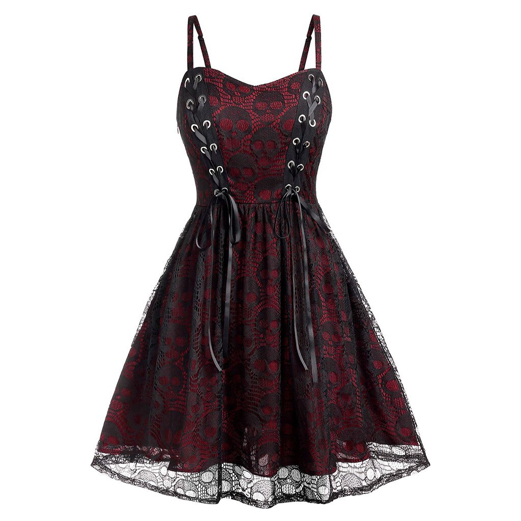 Dress Big Size Sale Skull Print Spaghetti Strap Dress