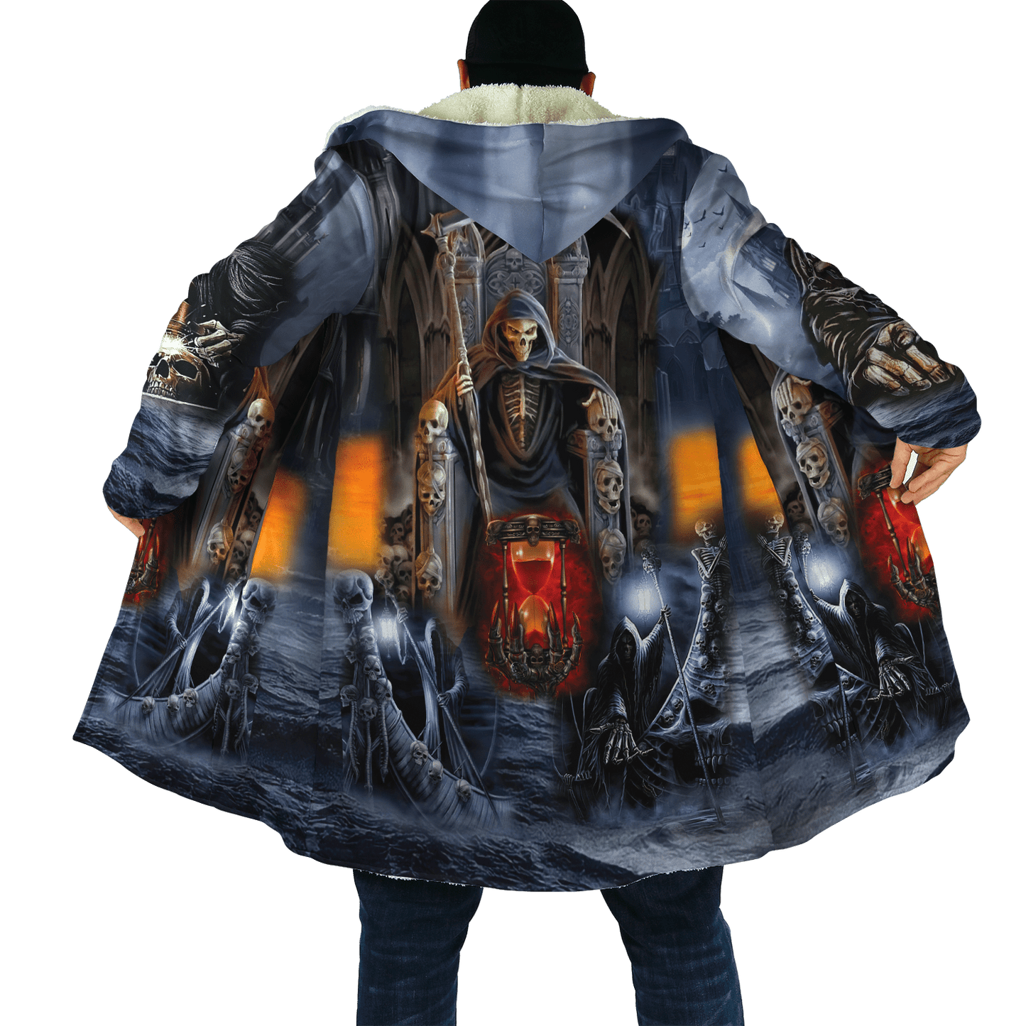 Gothic Unisex Hooded cloak Crazy Skull wind breaker Unisex Casual Thick Warm cloak, grim reaper skull skeleton Halloween hooded cloak coat