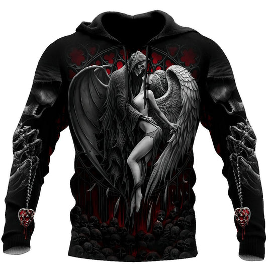 Reaper Skull Angel And Demon 3D All Over Printed Autumn Men Hoodies Unisex Casual Zip Pullover Streetwear sudadera hombre