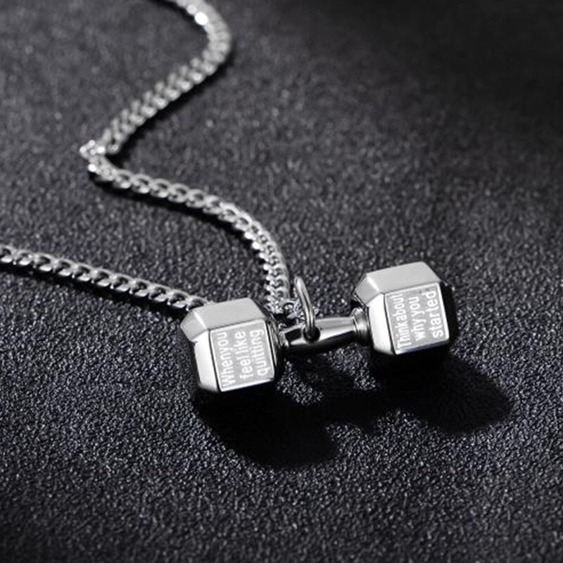 Steel color necklace mens stainless steel Dumbbell pendant fashion chaine