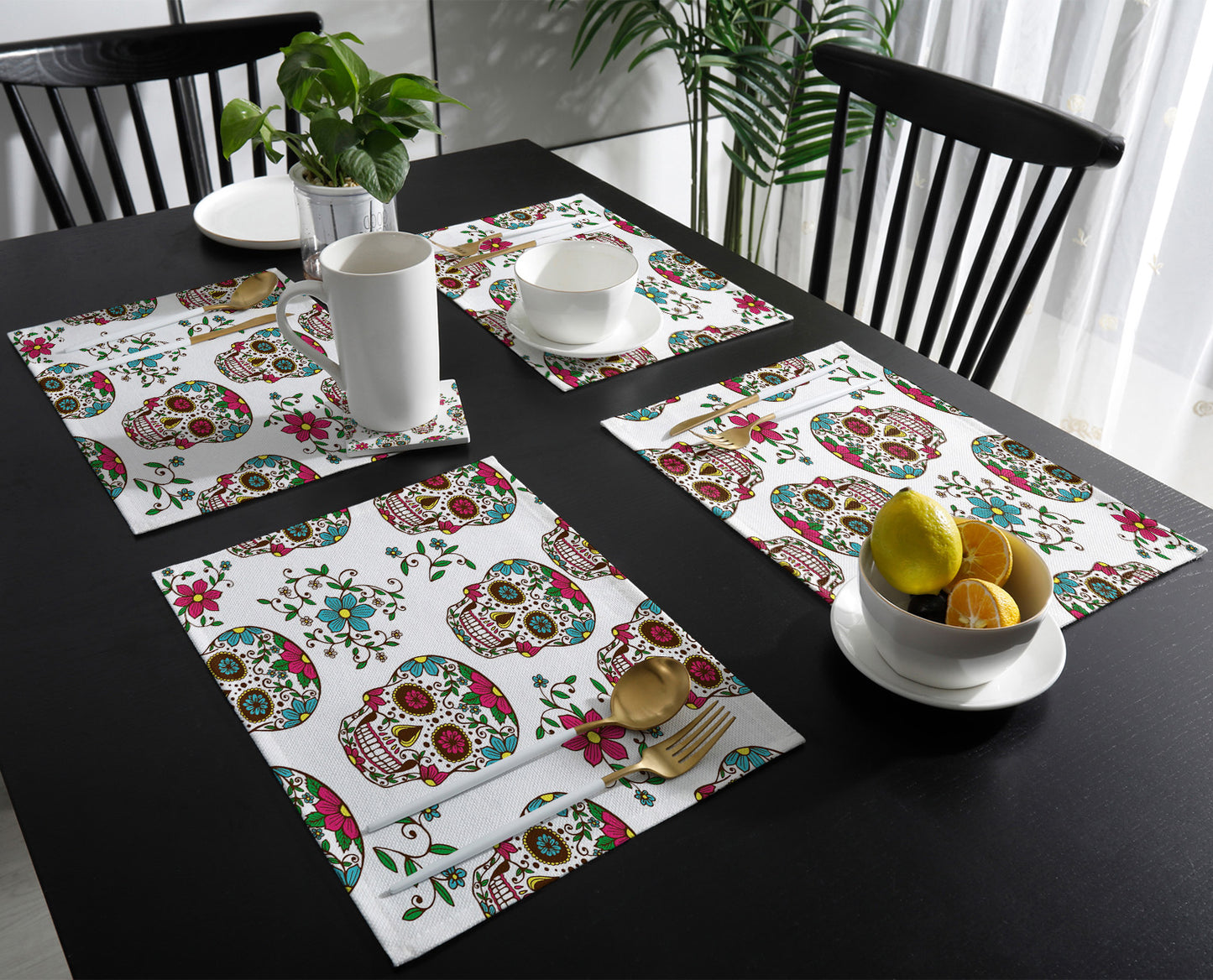 Mexican Skull Table Runner Wedding Table Decor Party Dining Table Mat Placemat