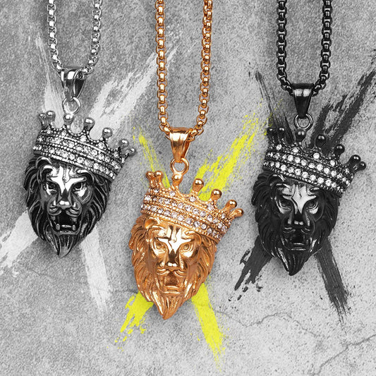 Lion King Animal Gold Mens Long Necklaces Pendants