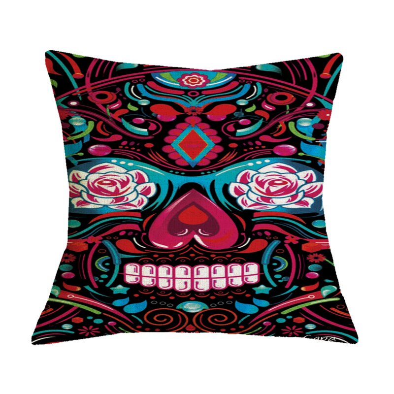 Floral Skull Print Throw Pillows for Couch Halloween Decorative Pillow Covers