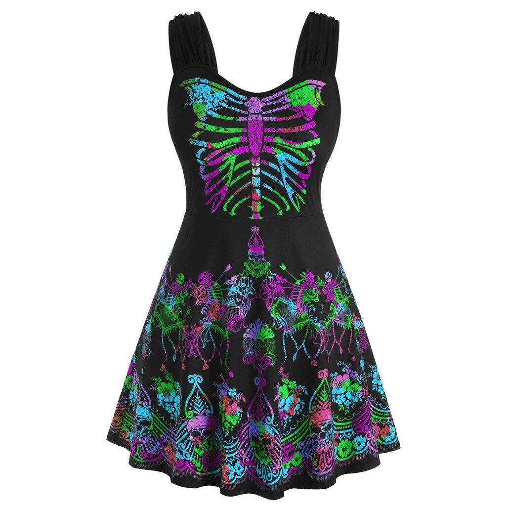 Dress Women Fashion Womens Butterfly Skull Floral Halloween Plus