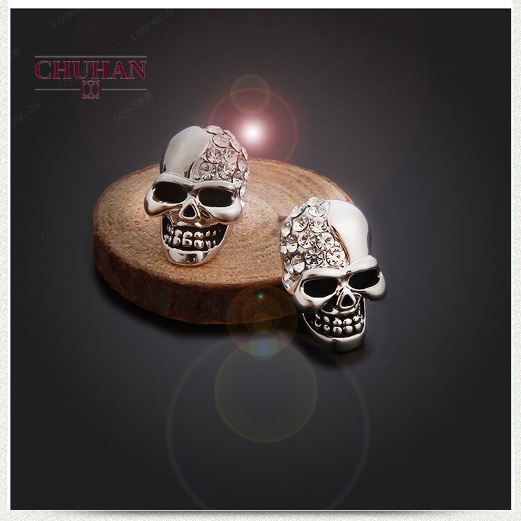 New Hot Punk Gold Unisex Skull Head Stud Earring