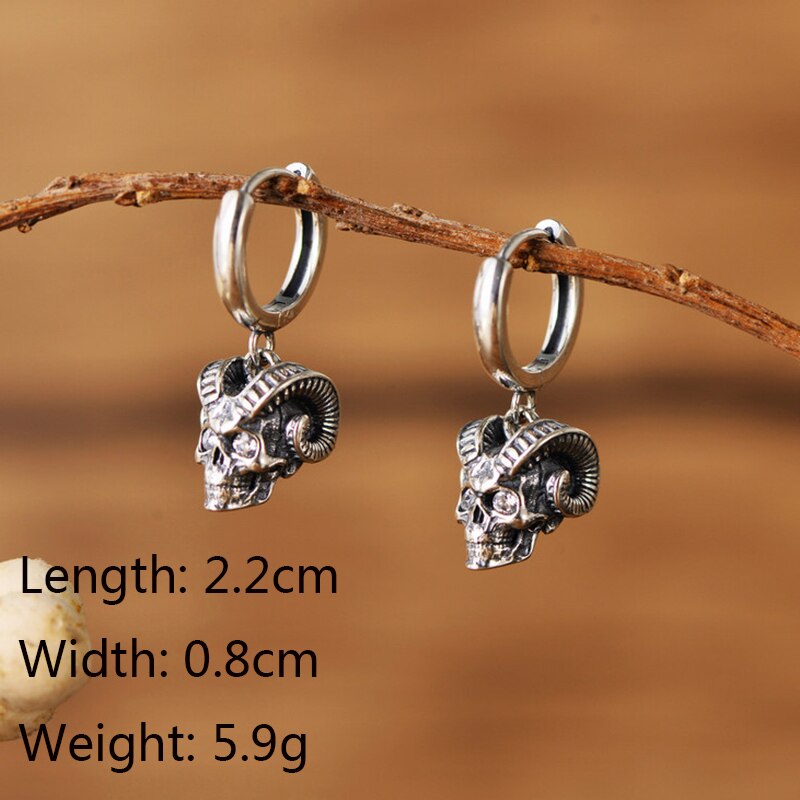Real 100% 925 Sterling Silver Skull Stud Earrings