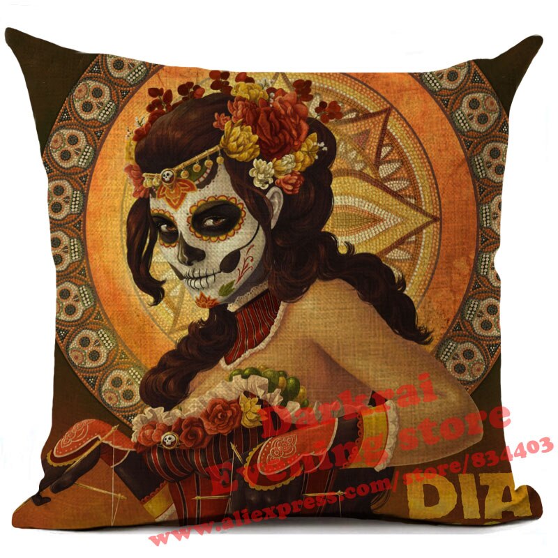 Day Of The Dead Halloween Cushion Pillow Cover Horror Sugar Skull