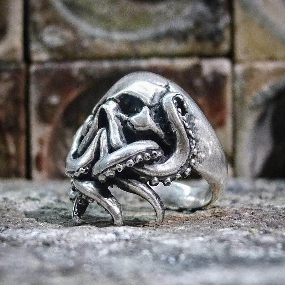 Goth Octopus Skull Ring Punk 316L Stainless Steel