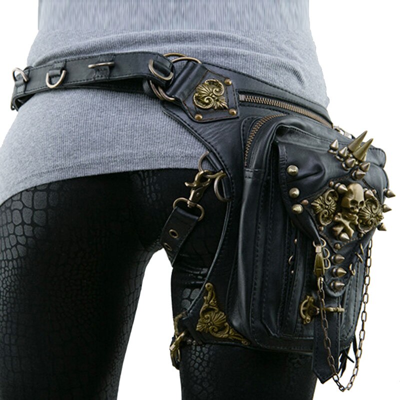 Steampunk Skull Bags Men Motorcycle Waist Belt Bag