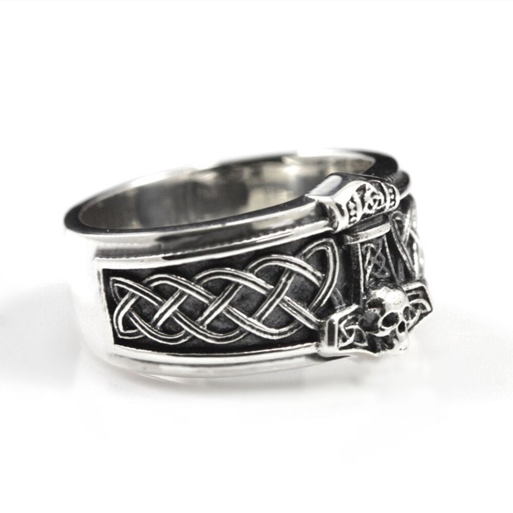 Stainless Steel Biker Ring Mens Mjolnir Skull Rings