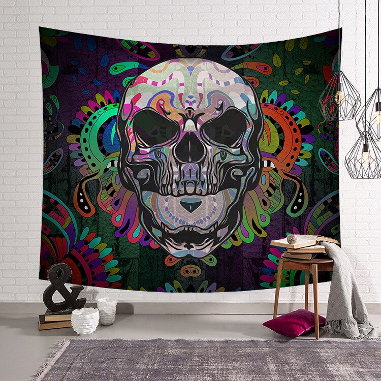 Psychedelic Gothic Skull Tapestry Romantic Flower Death Art Painting Wall