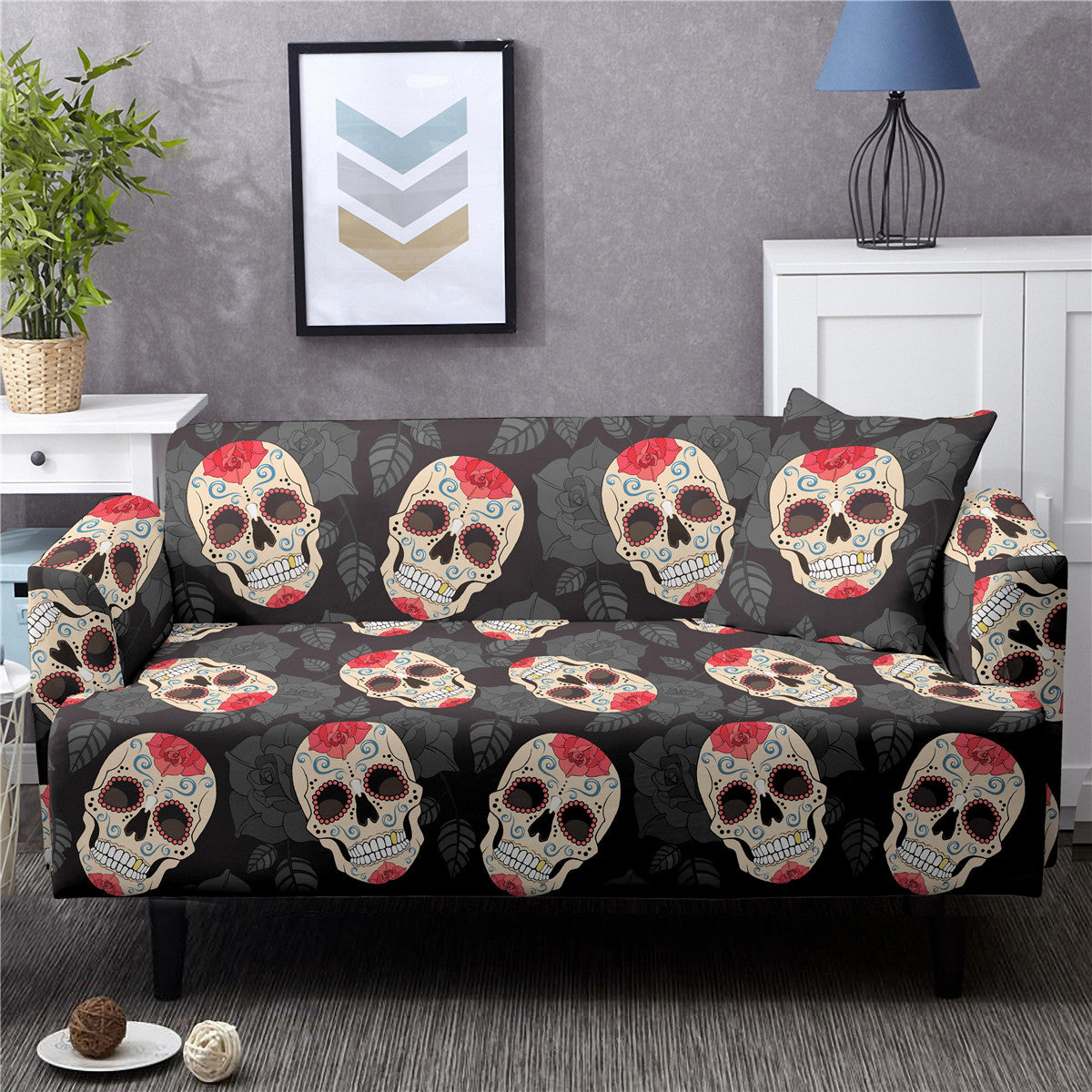 Sugar skull Elastic Sofa Cover printed Couch Cover Sofa Covers