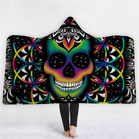 Fashion Sugar Skull Flower Hooded Blanket for Adults Floral Gothic