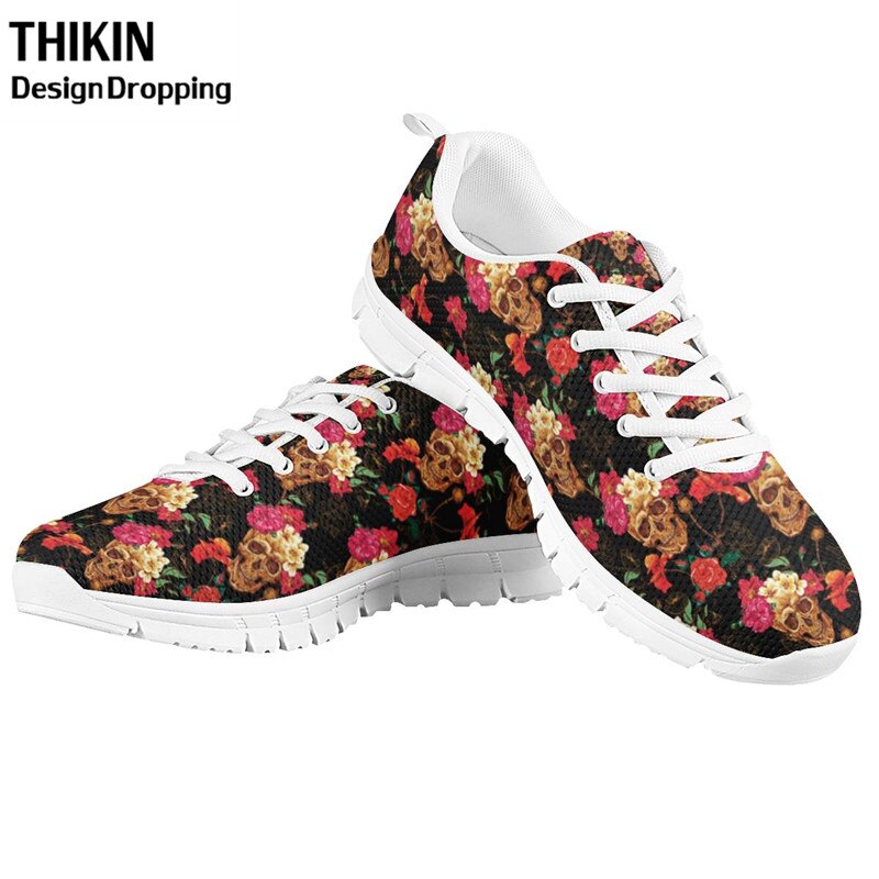 Stylish Skull Rose Floral Printing Women's Causal Shoes Woman