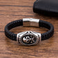 Fashion Charm Stainless Steel Magnetic Black Genuine Leather Braided