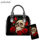 Woman Luxyry Handbag Sugar Rose Flower Skull Printing Gothic Bag