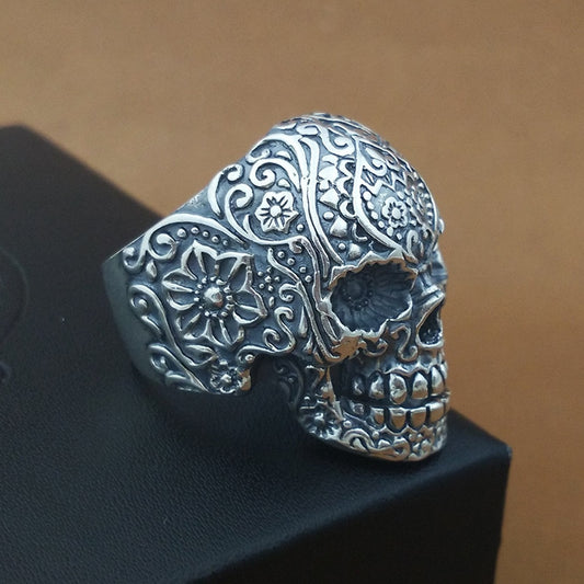 Real Pure 925 Sterling Silver Gothic Skeleton Rings For Men Punk