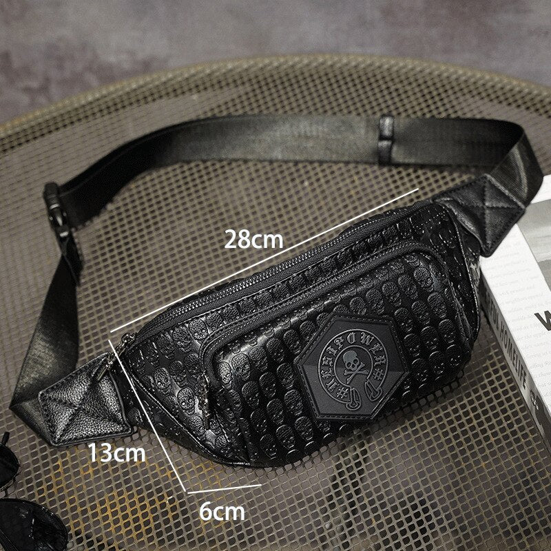 Retro Men Skull Chest Pack Waist Bag