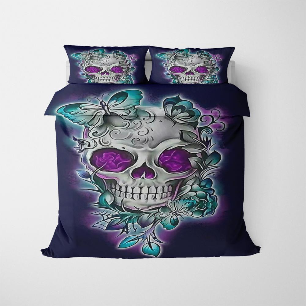 3D Luxury Flower Skull Bedding Set Duvet Cover Set