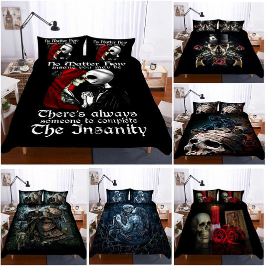 Skull Bedding Set for Adults,Printed Duvet Cover with Skull