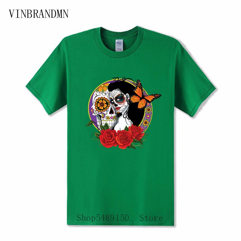 Strange Day Of The Dead T Shirt Sugar Skull Girl With Rose Tattoo T-Shirt Cool Fashion Summer Clothes For Men Boys Horror Tshirt