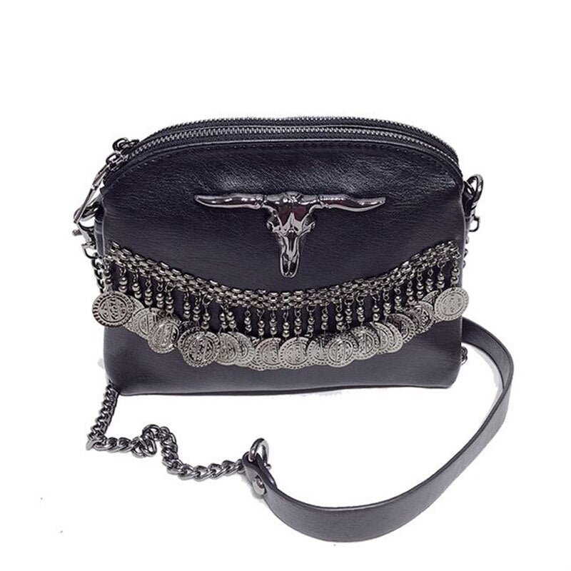 2019 designer women tassel skull chain bag PU