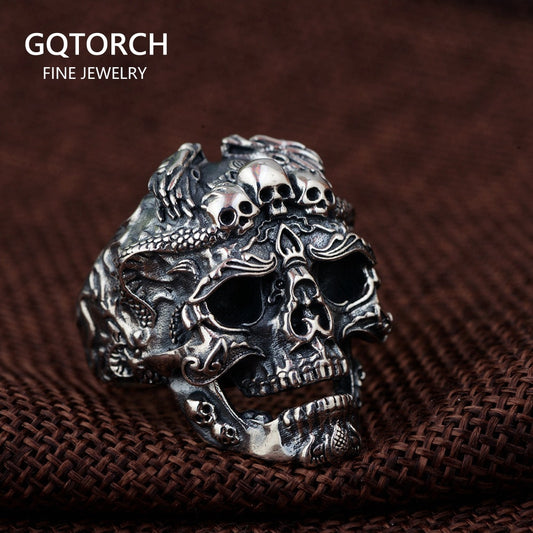 Personalized Skull Head Mens Rings Biker Big Heavy Resizable 925 Sterling Silver Vintage