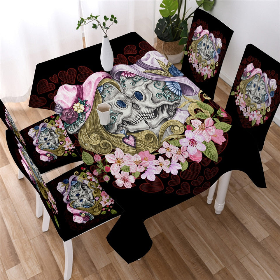 Sugar Skull Couples Tablecloth Gothic Waterproof Table Cloth