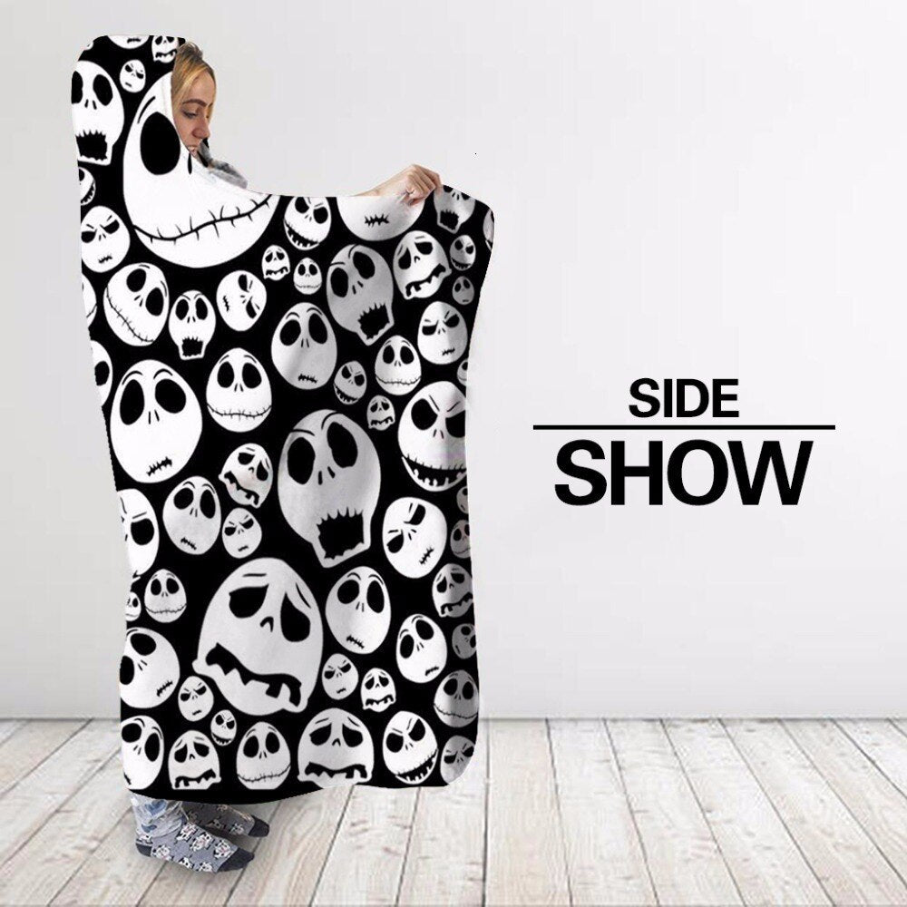 Smile Skull 3d Printed Plush Home Office Textile Hooded Blanket