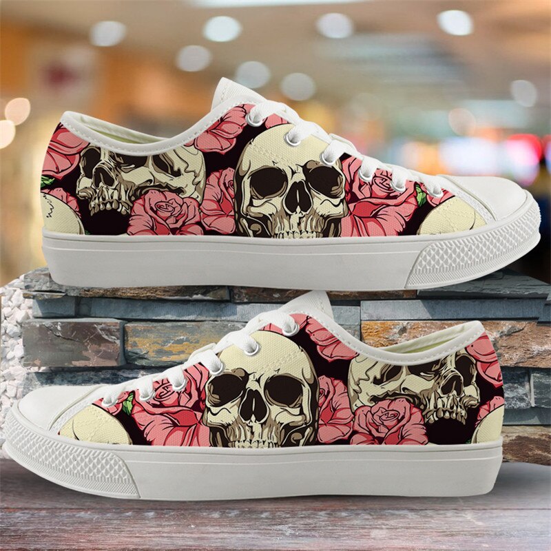 Cute Suger Skull Pattern Women Low Style Canvas Shoes