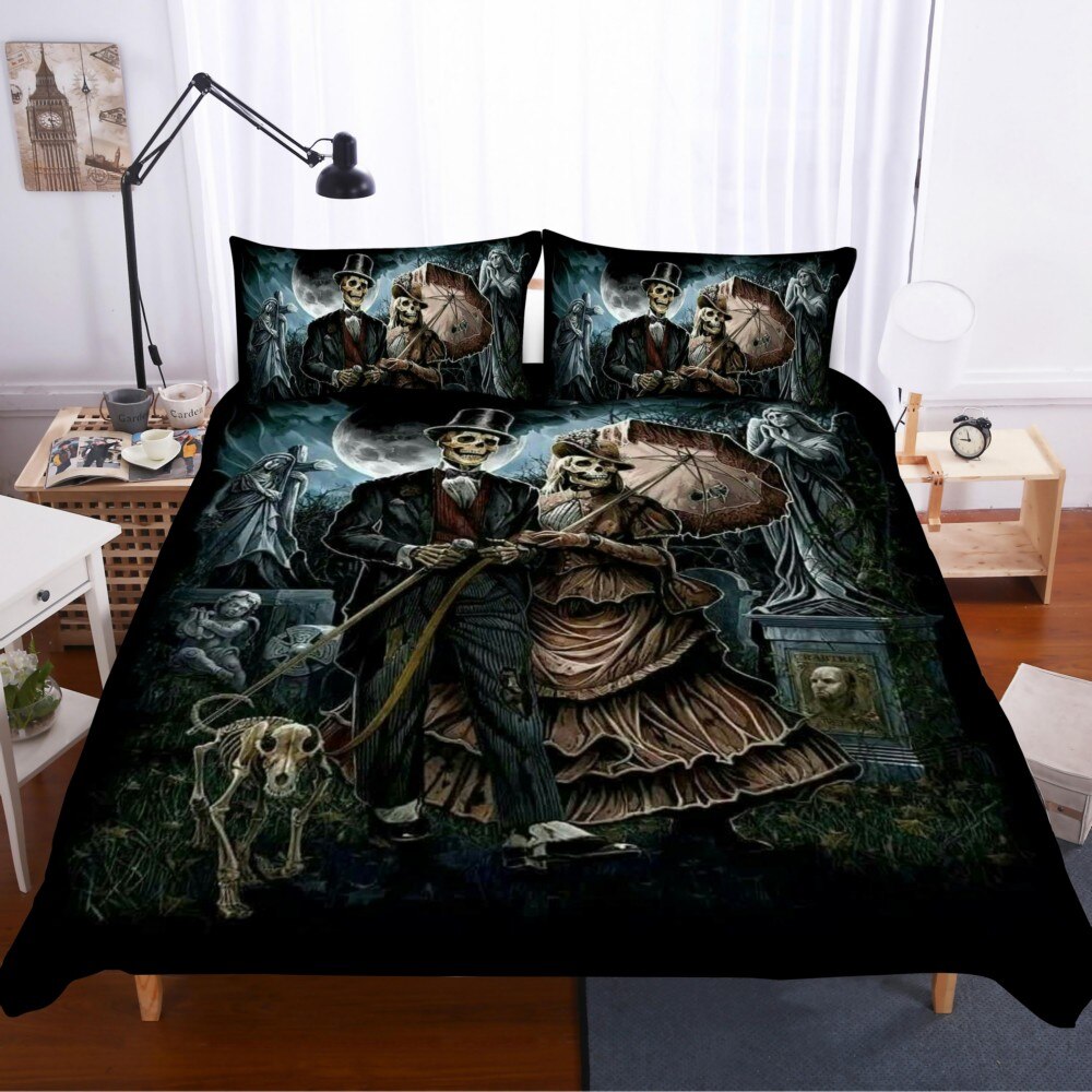 Skull Bedding Set for Adults,Printed Duvet Cover with Skull